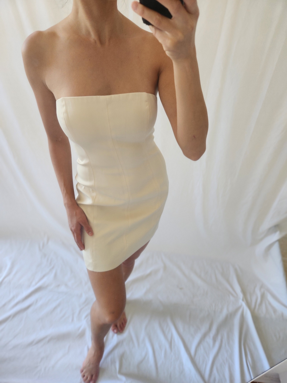 Meshki Strapless Cream Bodycon Mini - Picture 2 of 14